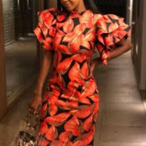 CQ by CQ Ruffle Sleeve Leaf Print Bodycon Dress